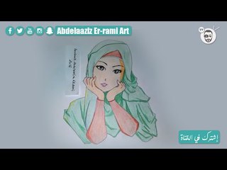 ‫#تعلم رسم فتاة محجبة بالألوان الخشبية للمبتدئين