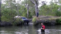 Supercharged Pajero Cape York 2012. Nolans Brook crossing with camper trailer 27/6/2012