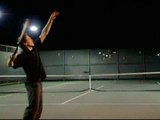 Tennis serves with elbow whip effect, using 29 inch 137 sq inch Gamma c2.0 rkt, 12-30-03