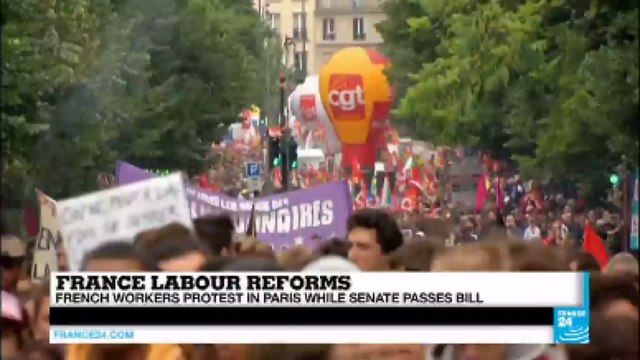 France labour reforms: French workers protest in Paris while Senate passes bill