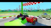 THE HULK riding his Bike with Spiderman & Disney Pixar Cars Lightning McQueen   Finger Family Song_1