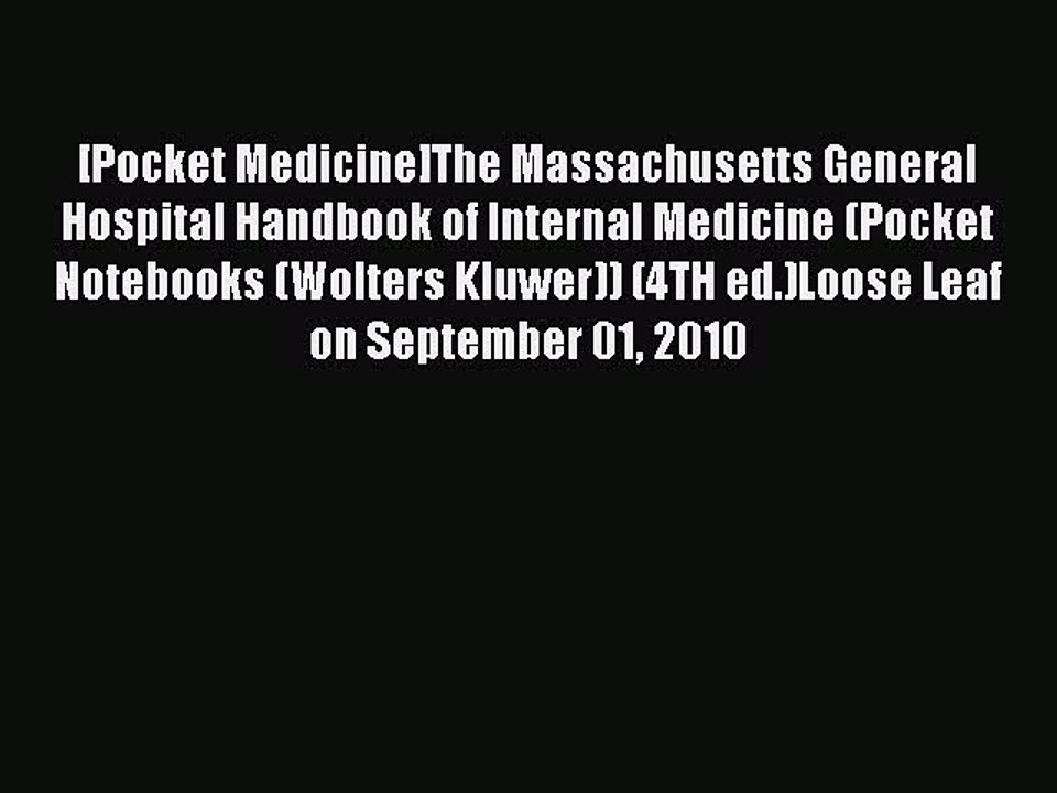 Read [Pocket Medicine]The Massachusetts General Hospital Handbook of Internal Medicine (Pocket