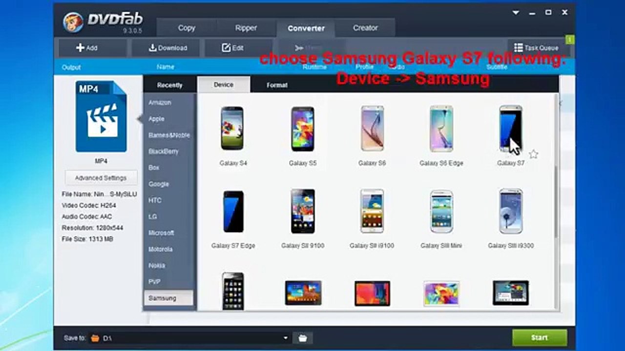 How to convert video to Samsung Galaxy S7