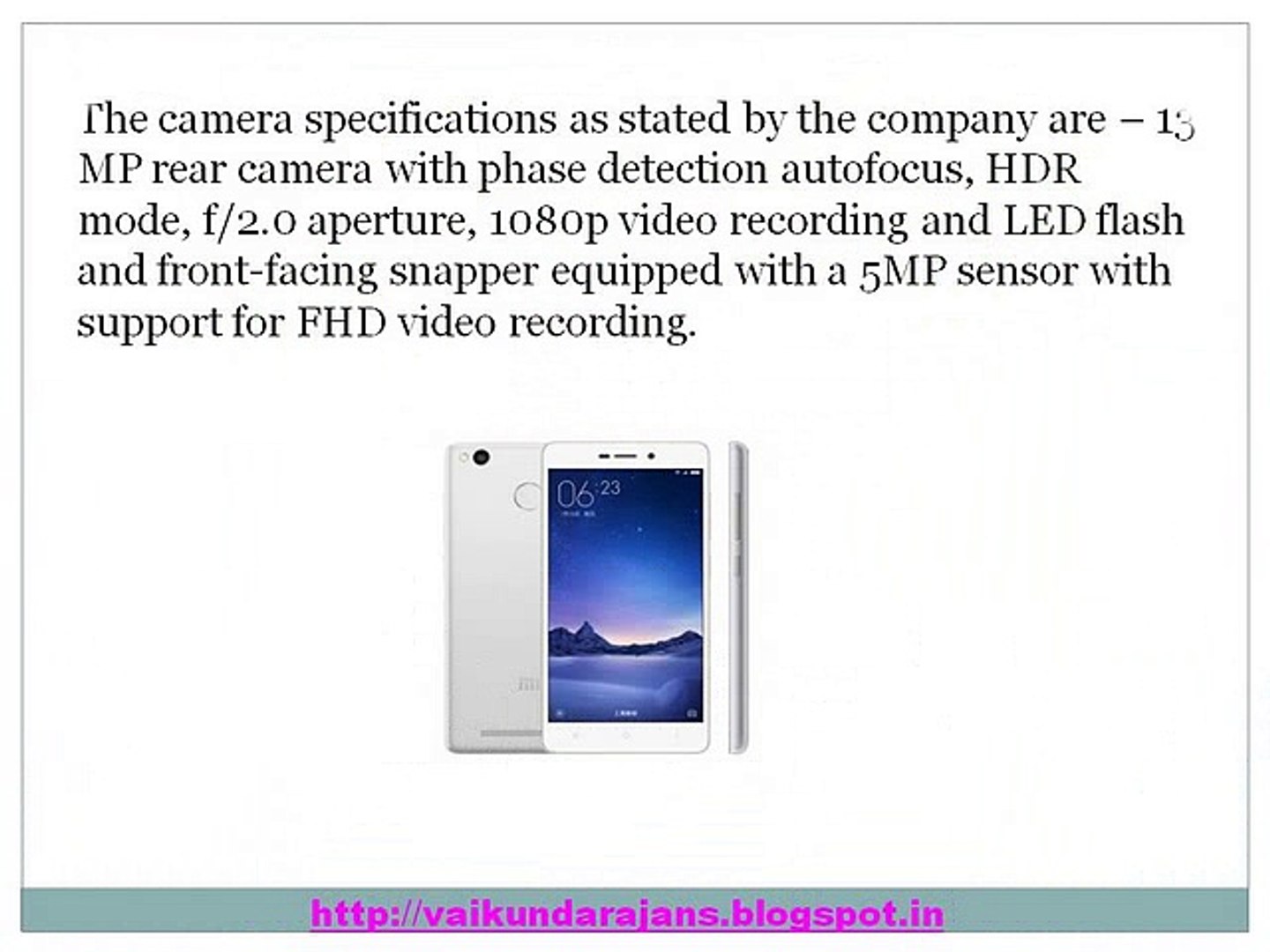 Vaikundarajan Reviews Xiaomi Redmi 3S Smartphone