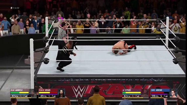 AJ Styles & Chris Jericho vs Dean Ambrose & Roman Reigns _Tag Team Full Match WWE- 2K16