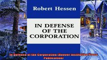 Popular book  In Defense of the Corporation Hoover Institution Press Publication