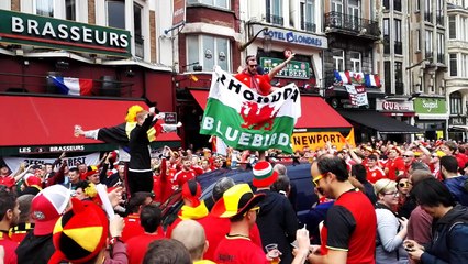 Des supporters gallois juchés sur une voiture de police !