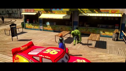 HULK riding Mcqueen Cars and Anna Frozen riding DINOCO!