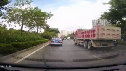Lorry crashes into car while changing lanes