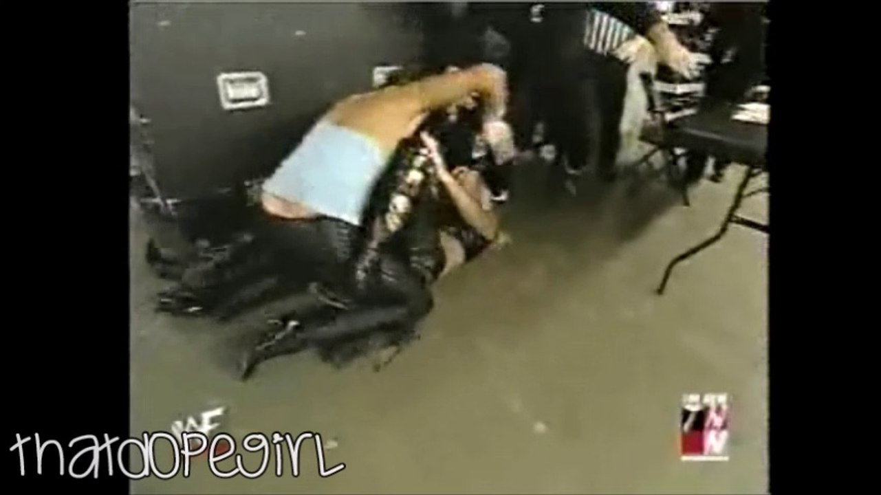 Debra and Stephanie McMahon fight backstage 1-14-02