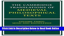 Read The Cambridge Translations of Medieval Philosophical Texts: Volume 3, Mind and Knowledge  PDF