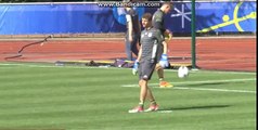 Thomas Muller shows off his goalkeeping skills in Germany training