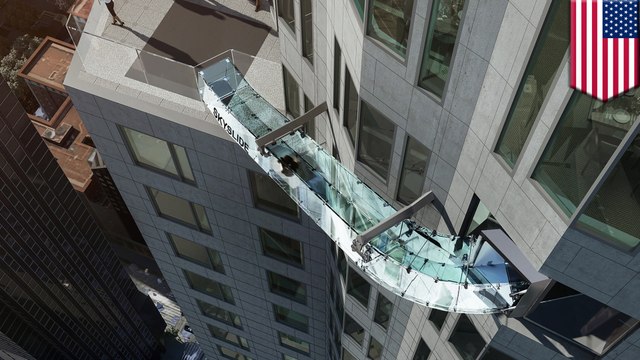 Skyslide: all glass 1,000 ft high slide in LA tower opens to the public- TomoNews