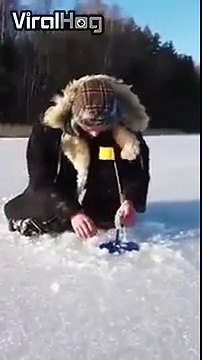 Ce poisson sort de ce trou dans la glace sans meme etre accroché au leurre... Dingue