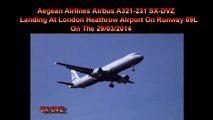 Aegean Airbus A321 SX-DVZ Landing At London Heathrow Airport On Runway 09L 29/03/2014