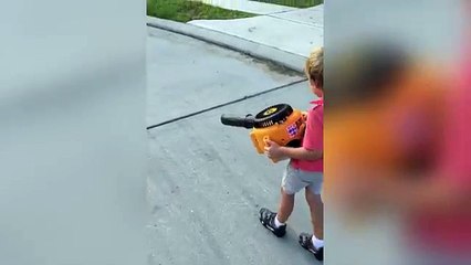 Leaf Blower Knocks Over Kid