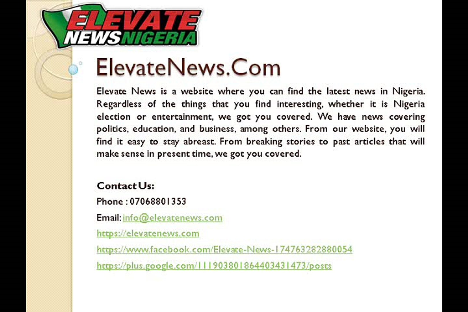 Current News in Nigeria - elevatenews