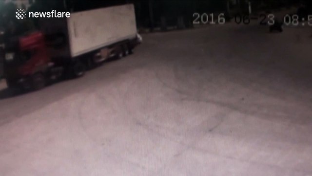 Moped driver narrowly escapes being crushed by lorry