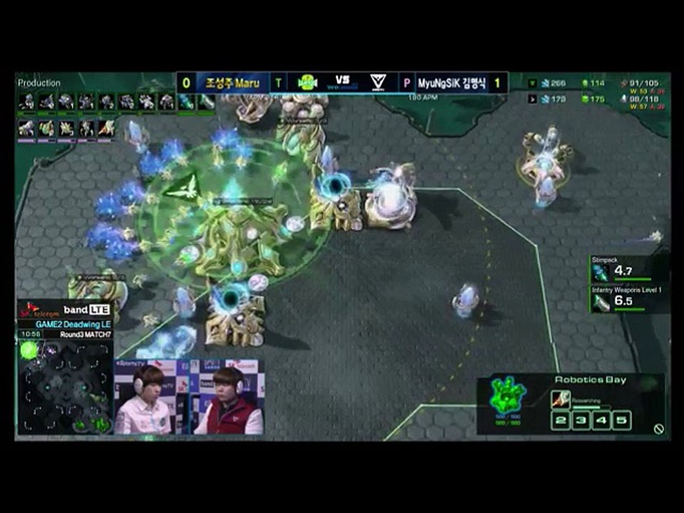 StarCraft 2 Maru VS Myungsik Destroying Collosus with marauders