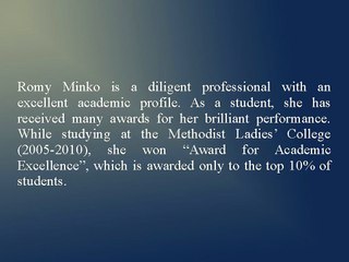 Romy Minko Has an Excellent Academic Profile