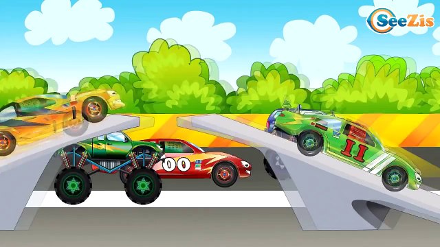 Мультики для детей - Гоночные Машины, Монстр Трак и Грузовик - Трек с препятствиями - Гонки машинок