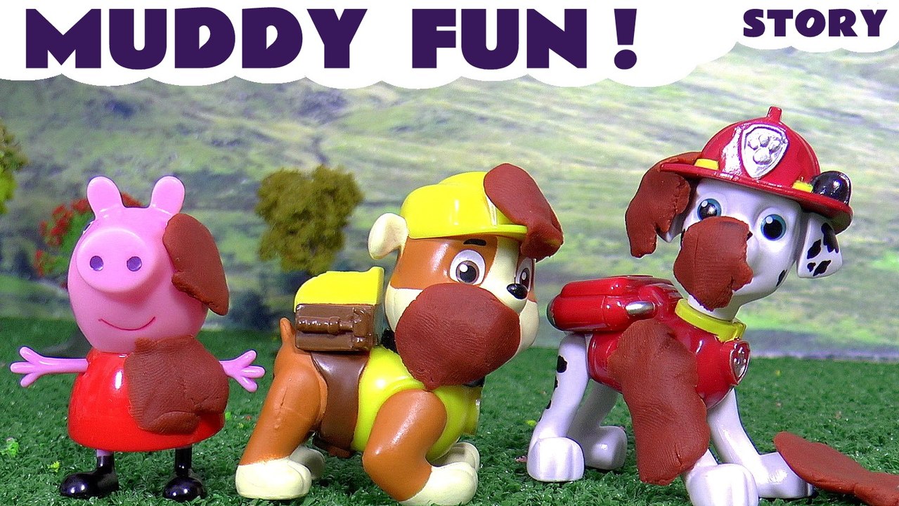 MUDDY FUN --- Join Peppa Pig and the Paw Patrol Pups as they decide to swap playgrounds due to the Play Doh mud, Featuring Thomas and Friends, Rubble, Rocky and Marshall from Paw Patrol, and many more family fun toys