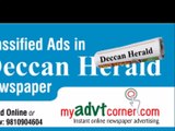 Deccan Herald Online Newspaper Advertisement Rates for Matrimonial, Name Change