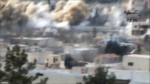 ريف دمشق يبرود لحظة القاء البراميل المتفجرة على المدينة 23 2 2014