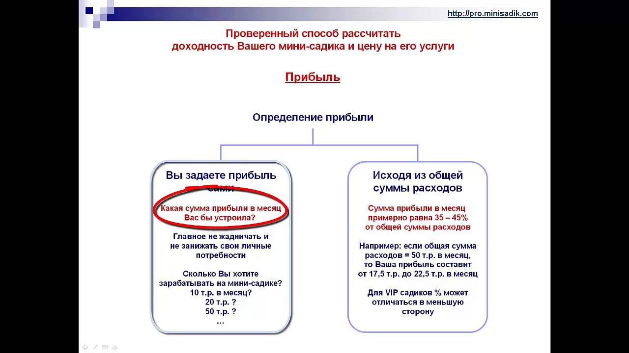 Сколько прибыли Вам принесёт Ваш детский сад - часть урока "Как рассчитать доходность Вашего мин-садика и цену на его услуги"
