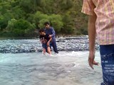 Asher and Shariq crossing the water canal at Harnaao (Murree - Abbotabad road) on 19-April-08
