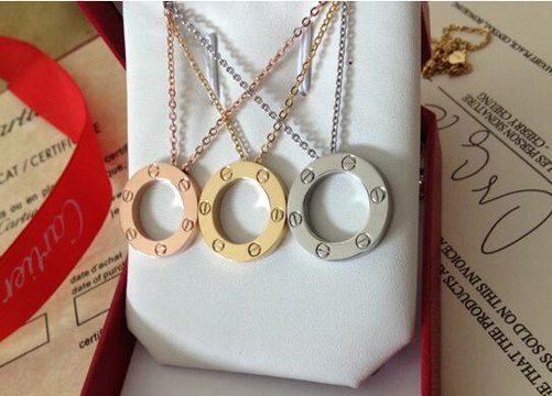 Cartier Love Necklace White/Yellow/Pink Gold 3 Diamonds