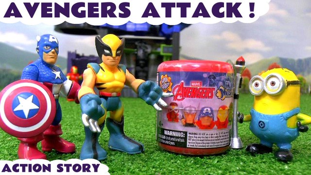 AVENGERS ATTACK - Join Captain America and Wolverine as they team together to attack Ultron, Featuring the Minions, Iron Man from the Avengers, The Incredible Hulk as a Mashem and many more Mashems, and many more family fun toys