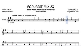 23 de 30 Popurrí Mix Partituras de Flauta Cinco Lobitos El Buen Rey Rey Wenceslao Puente de Avignon