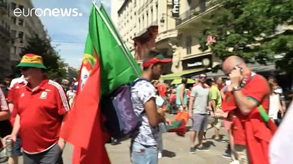 Euro2016: Adeptos portugueses e galeses festejam antes do jogo em Lyon