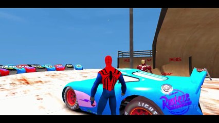 Spiderman & Frozen Elsa vs Rainbow Multi Colored McQueen Cars w- Children Nursery Rhyme with Action_1