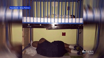 Father Sleeps Under Sick Son's Hospital Crib