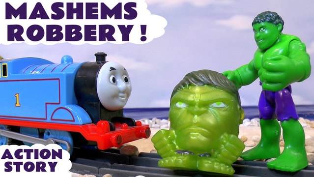 MASHEMS ROBBERY - Oh no! The Green Goblin and Ultron steal some mashems, so Iron Man and Hulk help to return and open them, Featuring Thomas and Friends, Captain America, Antman, Falcon from The Avengers, and many more family fun toys