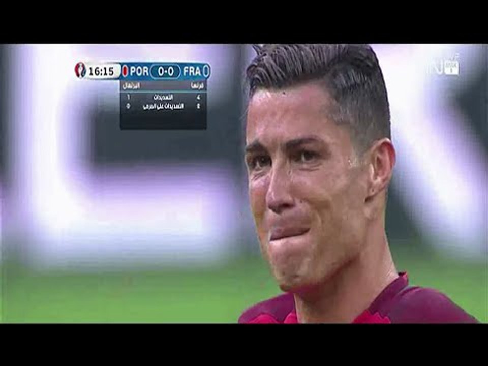 The moment of injury, and weeping, Cristiano Ronaldo in the European Cup final today France 2016