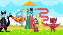 Masha And The Bear with PJ Masks Catboy Gekko Owlette Crying in Prison policeman Car