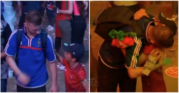 Menino português consola adepto francês em lágrimas com um abraço após final do Euro