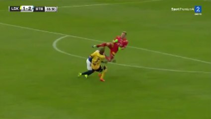 Lillestrom Goalkeeper Takes Two Players Out With A Crazy Kick!