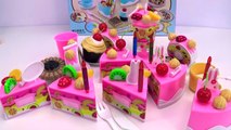 Toy velcro cutting BIRTHDAY cake, cookies, fruit sweets   Learn with toy food