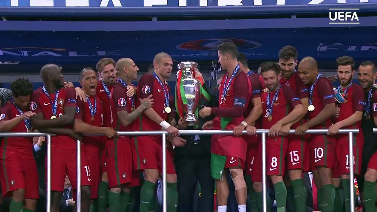 Watch Ronaldo lift the EURO trophy for Portugal