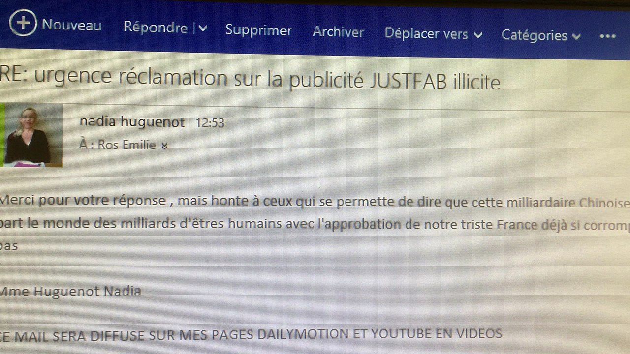 Suite a ma demande d'interdire la publicité JUSTFAB sur les chaines Public , réponse éloquente de FRANCE 2 triste France