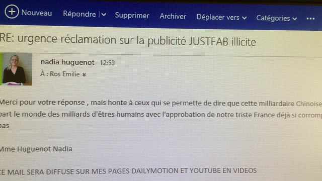 En réponse à ma demande d'interdire la publicité JUSFAB sur les chaines public , ELOQUENT !!!!!!