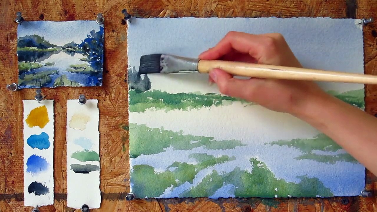 Intermediate step by step watercolor tutorial- Painting a Lake