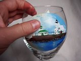 Tibbetts Point hand painted wine glass