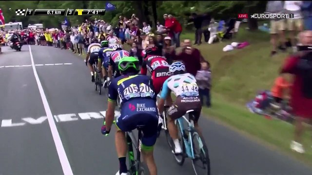 (ВИДЕО) Всё что было за 9 км до финиша 10 го этапа Tour de France 2016.