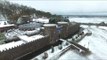 Spectacular Drone Footage of Snowfall Over Kryal Castle