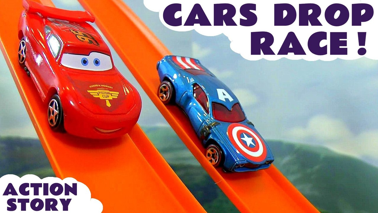 CARS DROP RACE --- Join Disney Cars Toys and Iron Man and Captain America from the Avengers in this race set unboxing review toy story, Featuring Paw Patrol, Peppa Pig, TMNT, Batman, and many more family fun toys